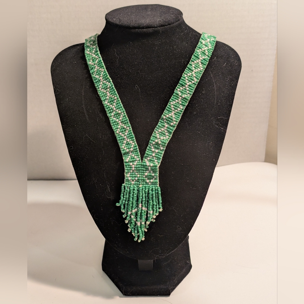 Vintage Seed Bead Necklace Multi Strand Geometric Jewelry 15” or 38cm.
